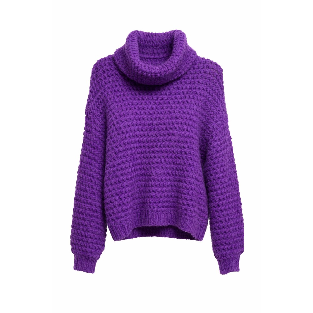 Q2 Women Purple Chunky Knit Turtleneck Sweater Oversized Cozy Statement Pullover